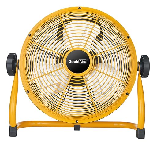 Geek Aire 10inch Rechargeable Outdoor High Velocity Floor Fan, Portable Battery Operated Fan with Metal Blade, 360Â°Vertical Tilt,24h Run Time Cordless Fan for Travel Tent Hurricane Camping Accessories