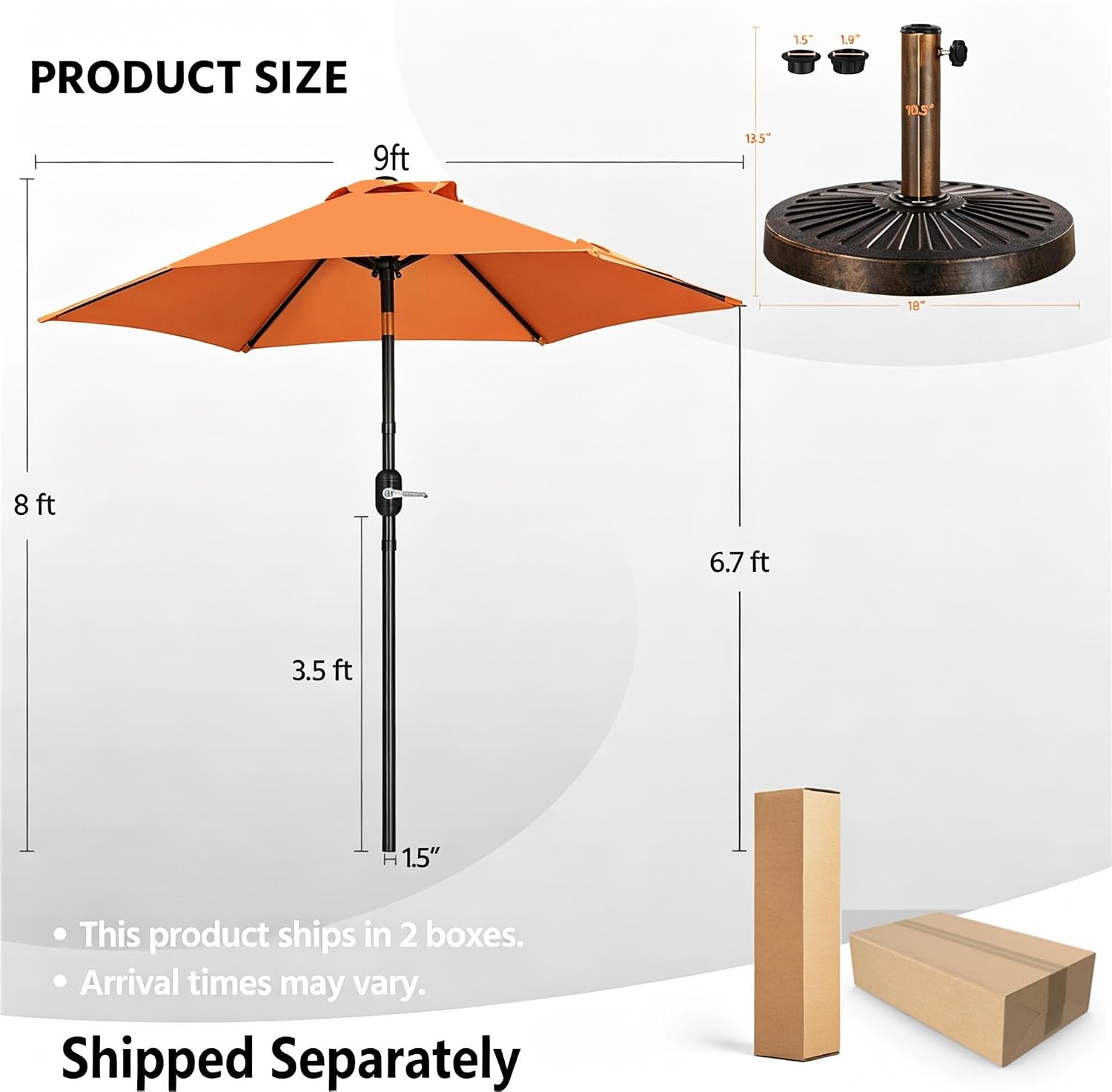 Yaheetech 9FT Patio Umbrella Outdoor with Heavy Duty Base Included,Table Umbrella with Push Button Tilt and Crank, UV Protection Waterproof for Yard/Outdoor/Wedding Parties and Events - Orange