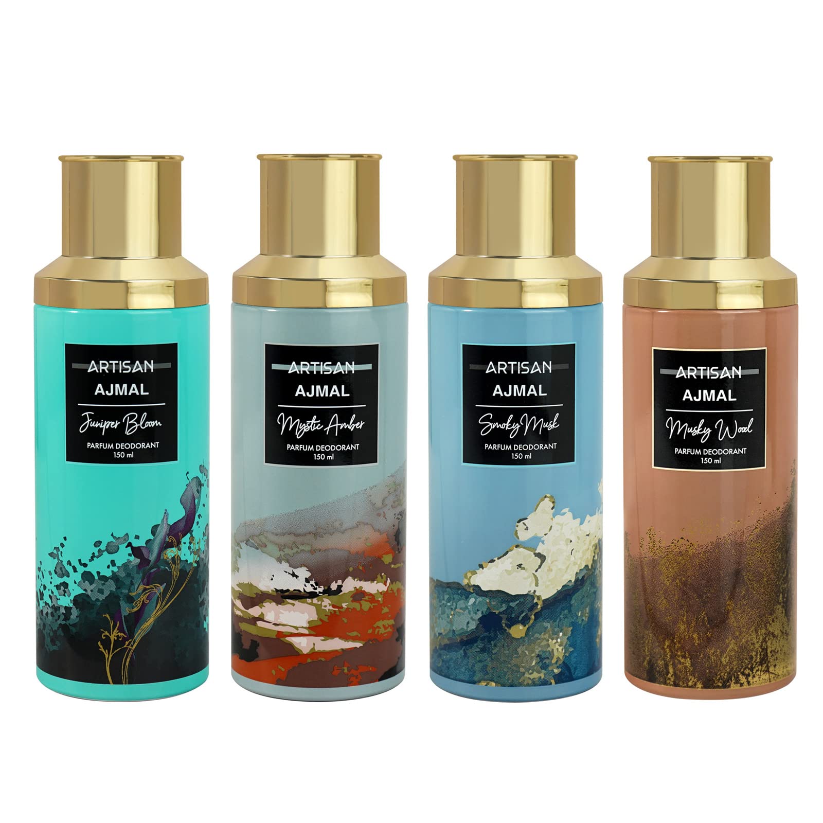 ARTISAN -JUNIPER BLOOM & MYSTIC AMBER & SMOKY MUSK & MUSKY WOOD DEODORANT PERFUME 150ML LONGLASTING SPRAY GIFT FOR MEN AND WOMEN ONLINE EXCLUSIVE