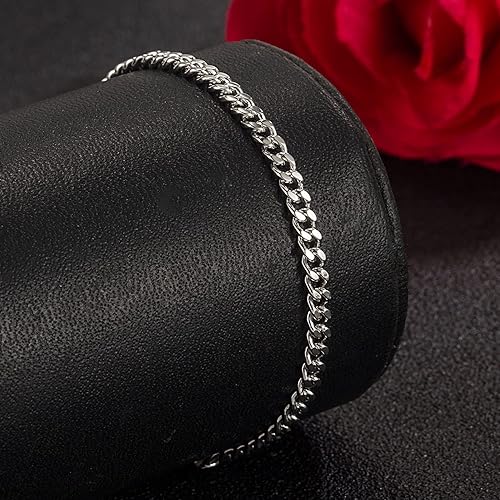 Miniatura 5 de H&Beautimer Pulsera de plata de ley 925 maciza para hombre y mujer, 3-0.157-0.197 in, pulsera de cadena cubana, unisex, joyería de fiesta, pulsera