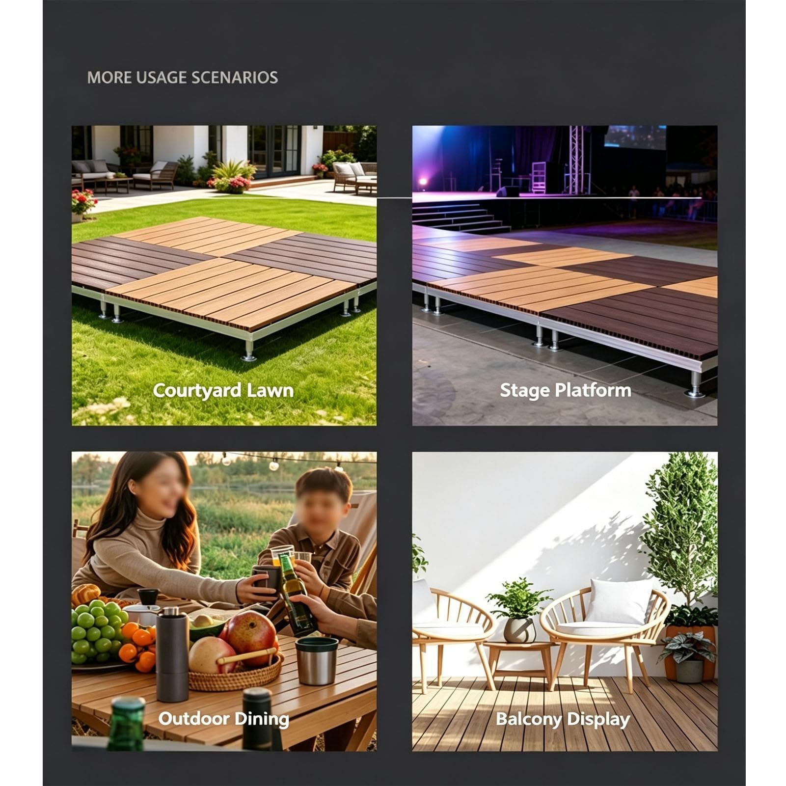 Plataforma de Terraza Prefabricada de Composite, Altura Ajustable, Modular