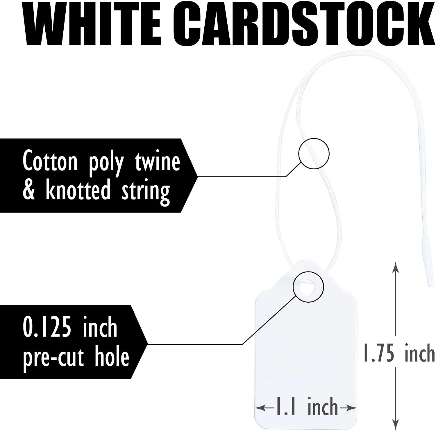 Amram Price Tags 1.75-in x 1.1-in Strung, Scalloped, White, 1,000 Tags