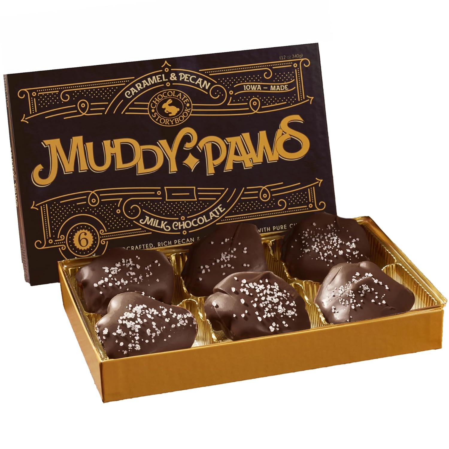 Dark Chocolate Salted Pecan Caramel Patties Gift Box Muddy Paws