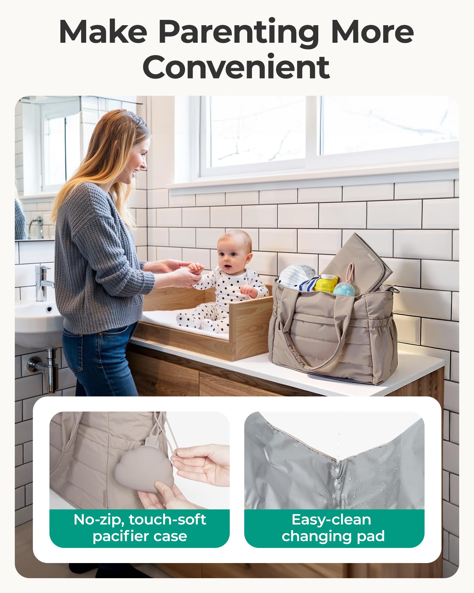 BAGSMART Diaper Bag Tote, Baby Bag with Pacifier Case Large Travel Diaper Tote for Mom Hospital Bag for Labor Delivery - 5