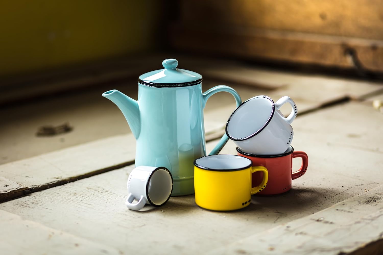 Abbott Collection 27-ENAMEL/CAP YLW Enamel Look Stoneware Cappuccino Mug, Yellow