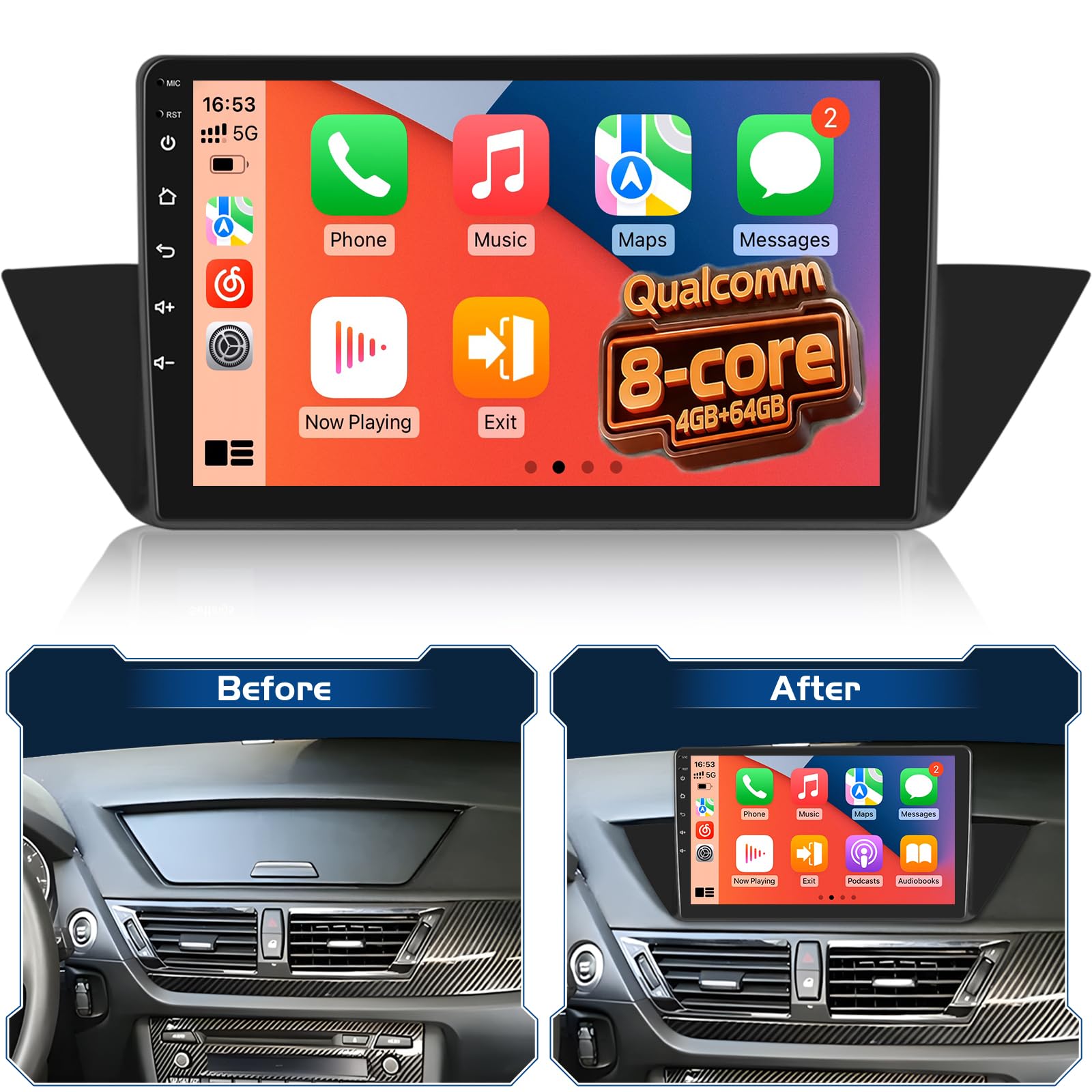 Qualcomm 8 cœurs 4+64 Go Autoradio Android pour BMW X1 E84 2009–2015, Écran Tactile 10,1 Pouces, CarPlay & Android Auto sans Fil, Navigation GPS, Bluetooth 5.0, DSP, Caméra de Recul