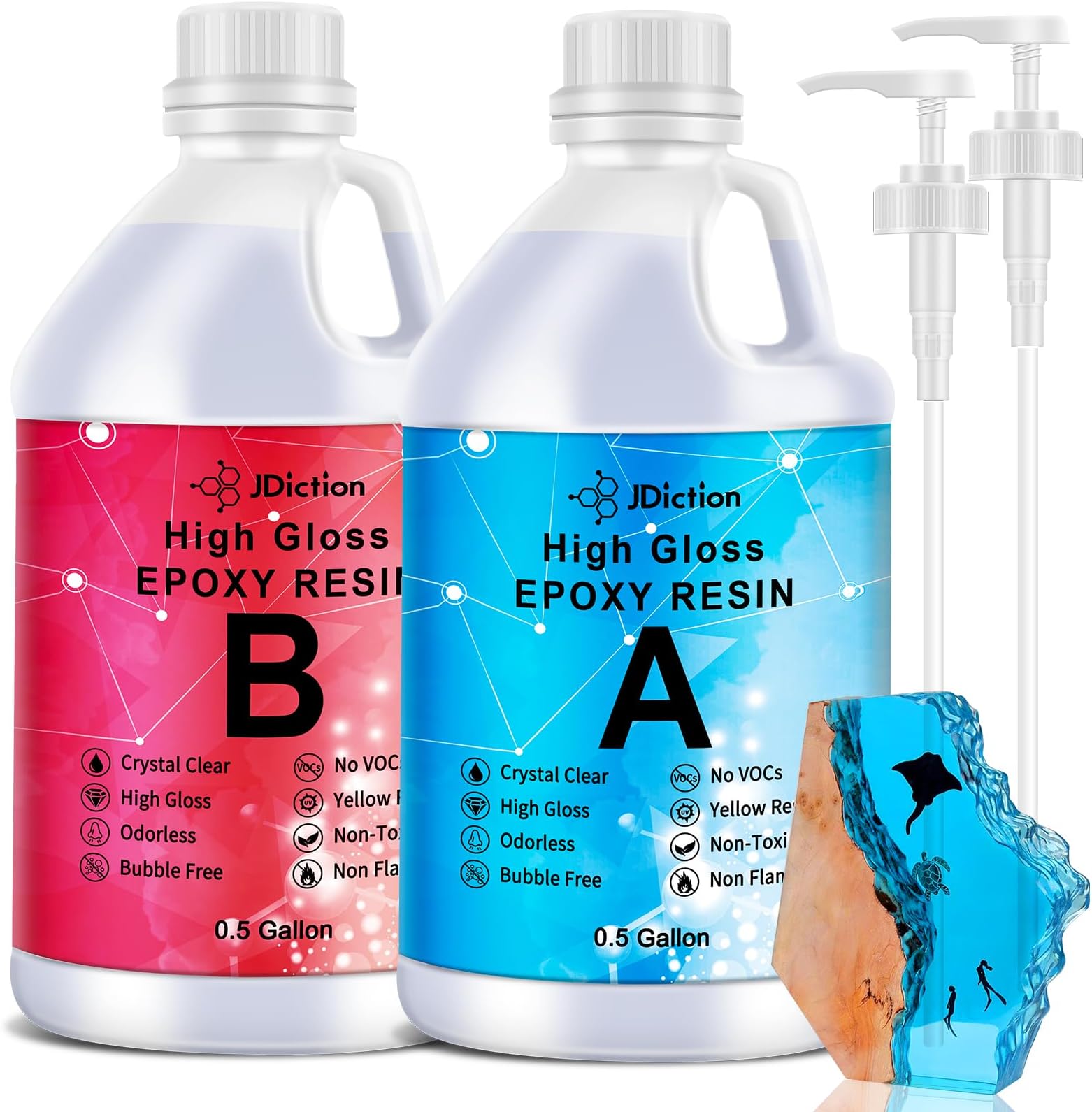 Epoxy Resin, Clear High Gloss 1 Gallon/128oz Epoxy Resin Self-Leveling Coating and Casting Resin for Jewelry Making, Table Top, Wood and Mold Crafts