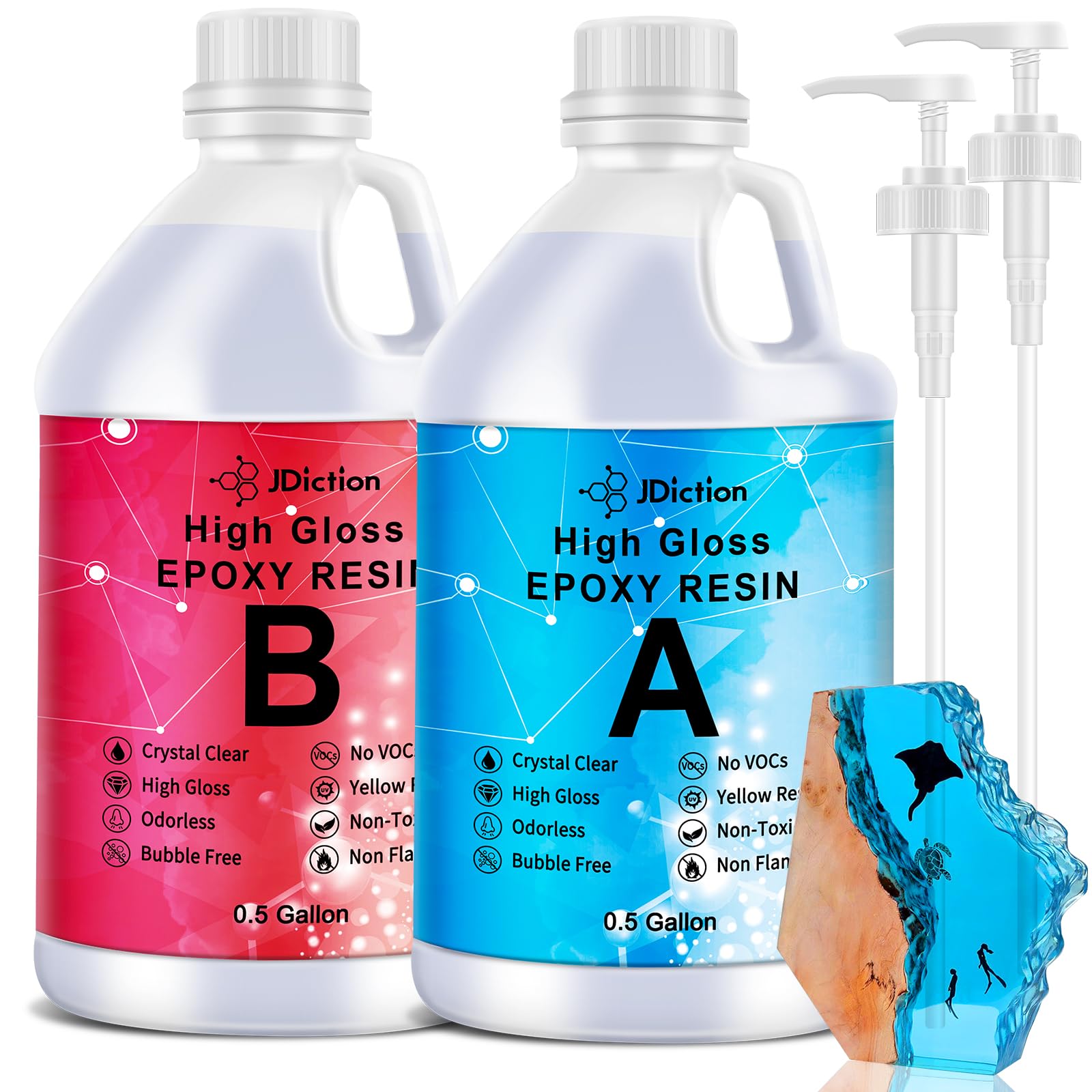 Epoxy Resin, Clear High Gloss 1 Gallon/128oz Epoxy Resin Self-Leveling Coating and Casting Resin for Jewelry Making, Table Top, Wood and Mold Crafts