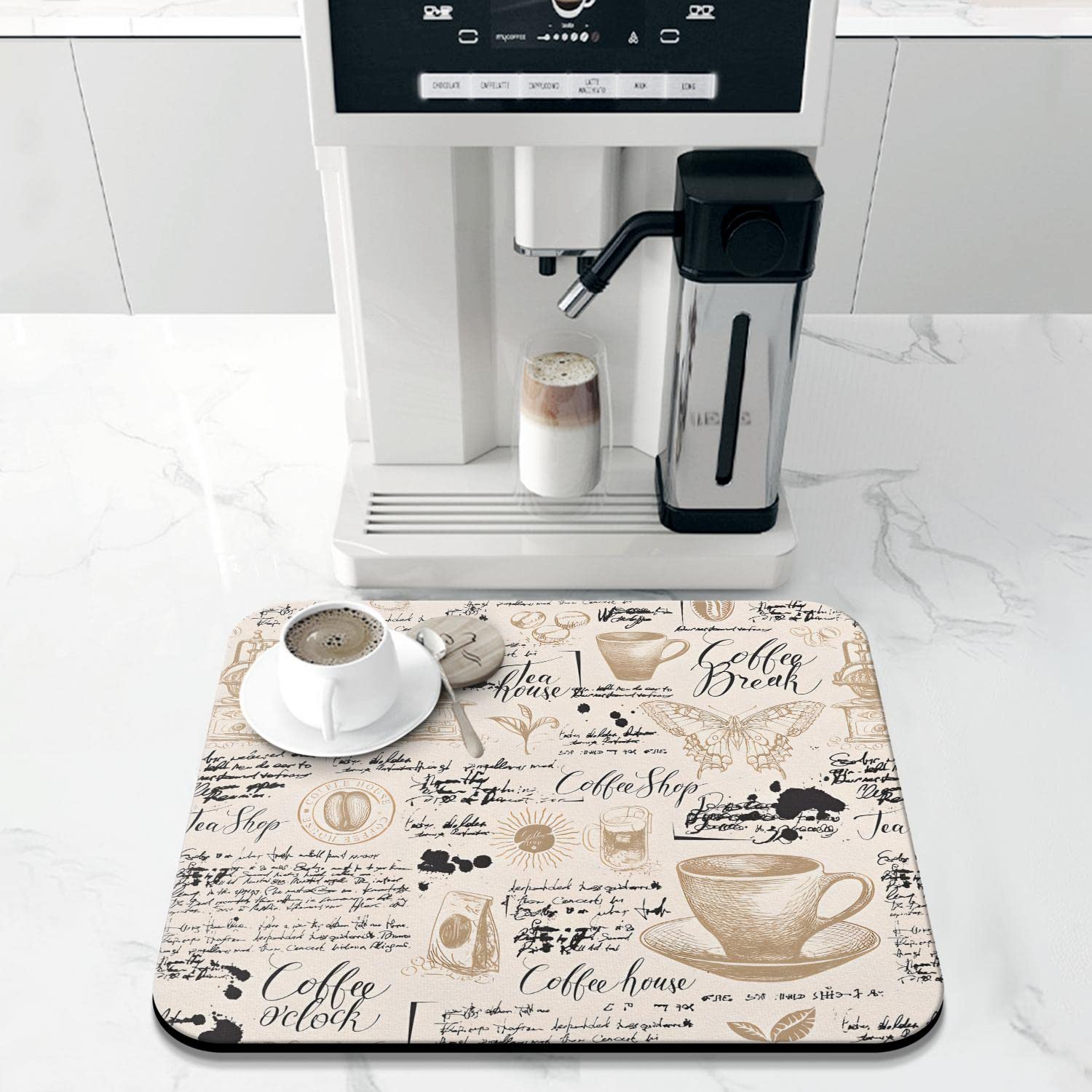 CooRug Absorbent Coffee Bar Mat - 12x20 Inches, Brown, Kitchen Counter Protector & Dish Drying Mat