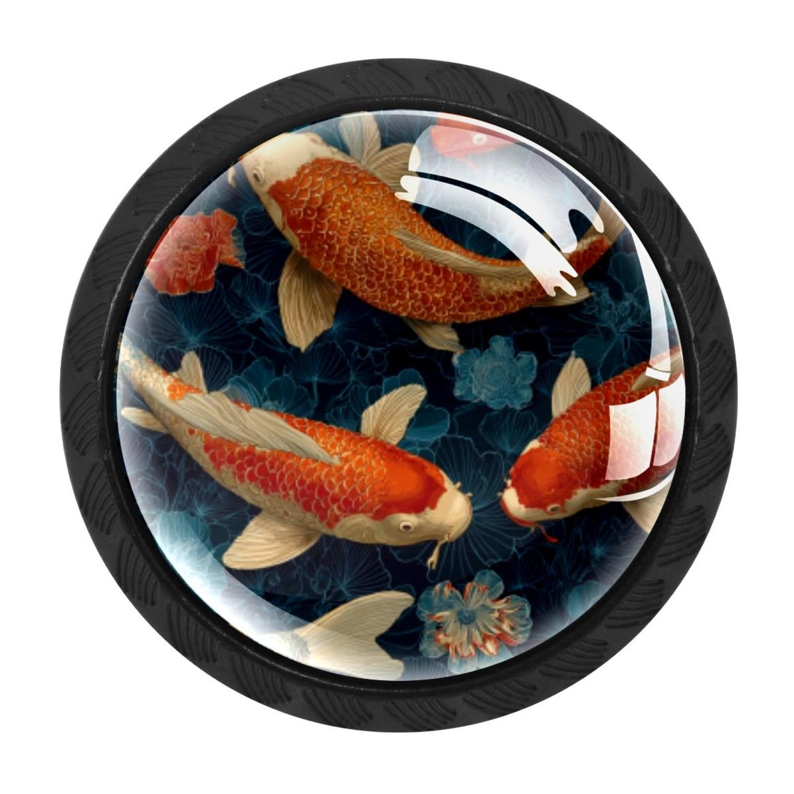 CHENZZZZ 4 Pack Black Fish. Koi Carp (4) Kitchen Handles, Cabinet Pulls Hardware for Cupboard Drawer Knobs Dresser Pulls