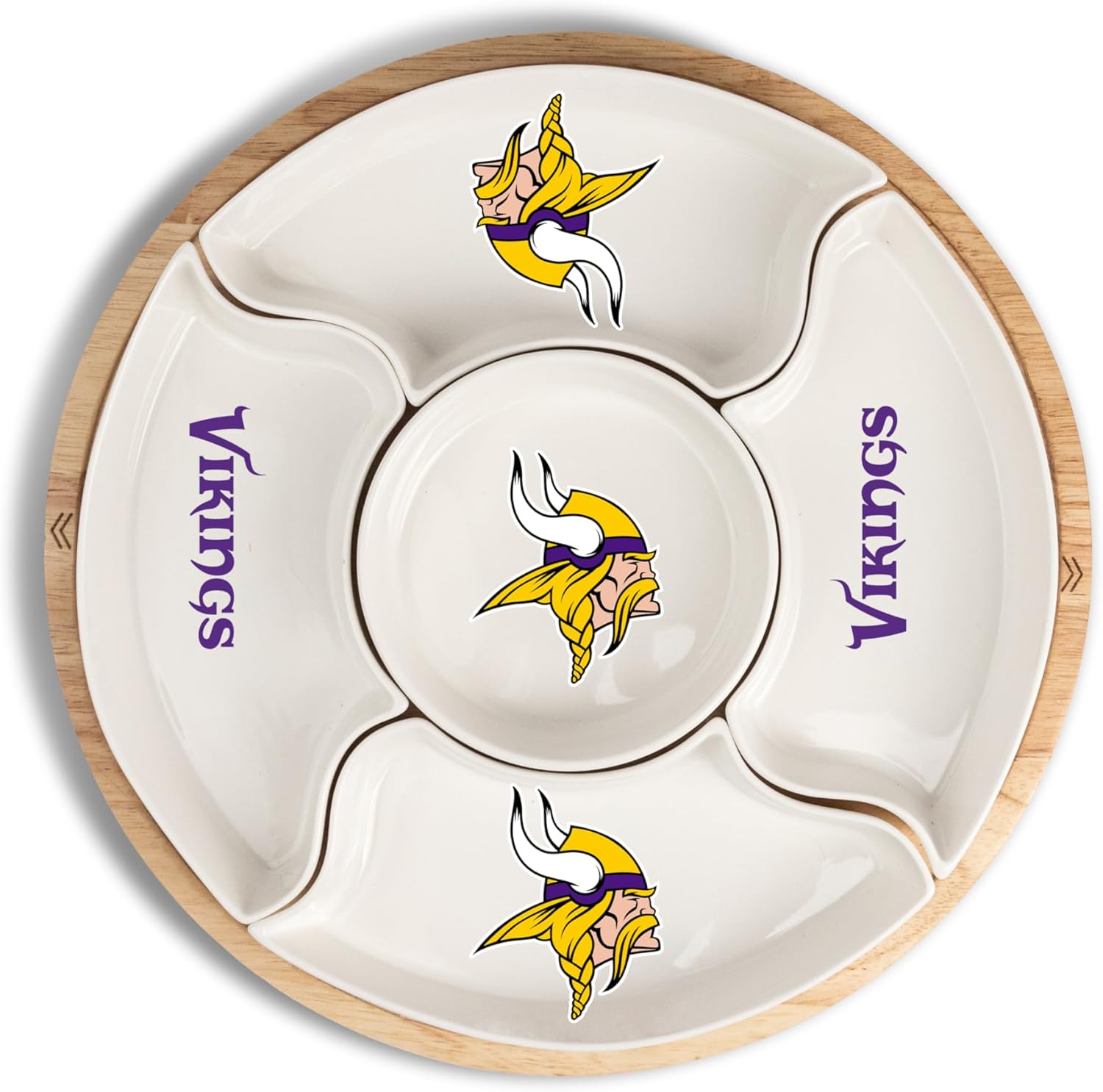 The Memory Company Officially Licensed NFL 16" Ceramic Serving Tray – 5-Section Platter with Wood Base, Game Day Entertaining Dish