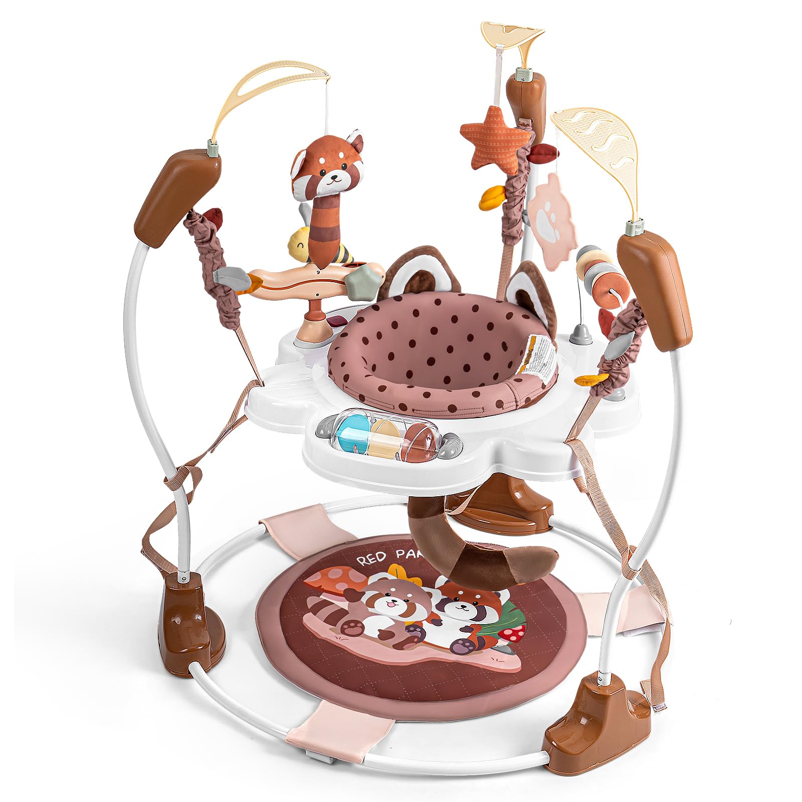 Centro de actividades para bebés Saltador para bebés Centro de actividades con música Juguetes interactivos Asiento giratorio de 360° 3 alturas ajustables Saltador de actividades para bebés de 6 meses Panda rojo