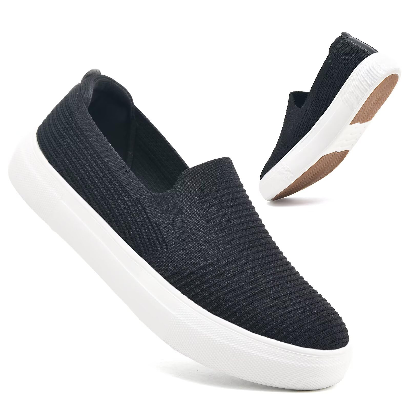 konhill Loafers für Frauen Slip auf Walking Schuhe Stricken