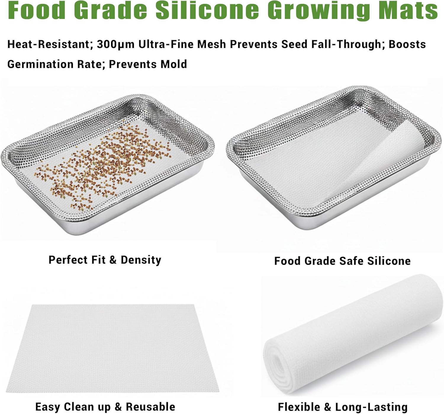 Stainless Steel Sprouts Growing Kit 2-Tier 10.4 inch Trays, Microgreens Growing Kit, Seed Sprouting Tray with Encrypted Mesh Sprouts for Beans Alfalfa Broccoli Wheat Grass