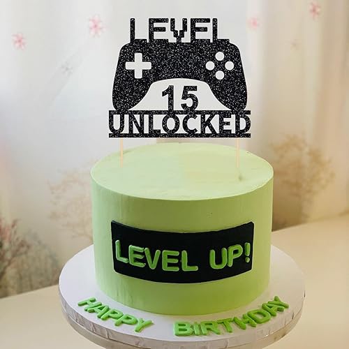 Miniatura 3 de Decoración para tartas desbloqueada de nivel 15, decoración de pastel de cumpleaños de 15 años, controlador de videojuegos, decoración de tartas,