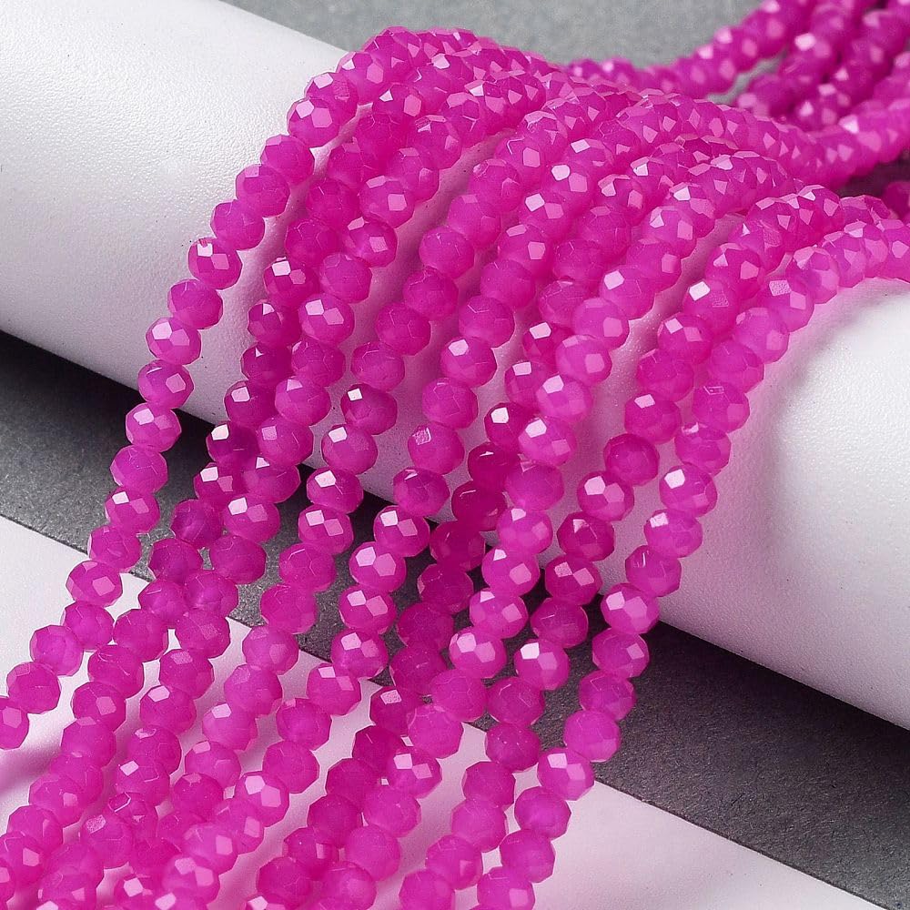 Pack of 160 Czech Bohemian Crystal Beads, 3 mm x 2 mm, Czech Beads, CZ Glass Faceted Rondelle Beads, Glass Beads, 1 Strand (Pink) - Image 2