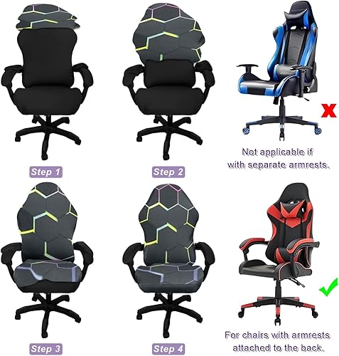 Miniatura 6 de Fundas para sillas de juegos, impresión 3D, de una pieza, ajuste universal, funda de asiento para silla de juegos con reposabrazos funda protectora