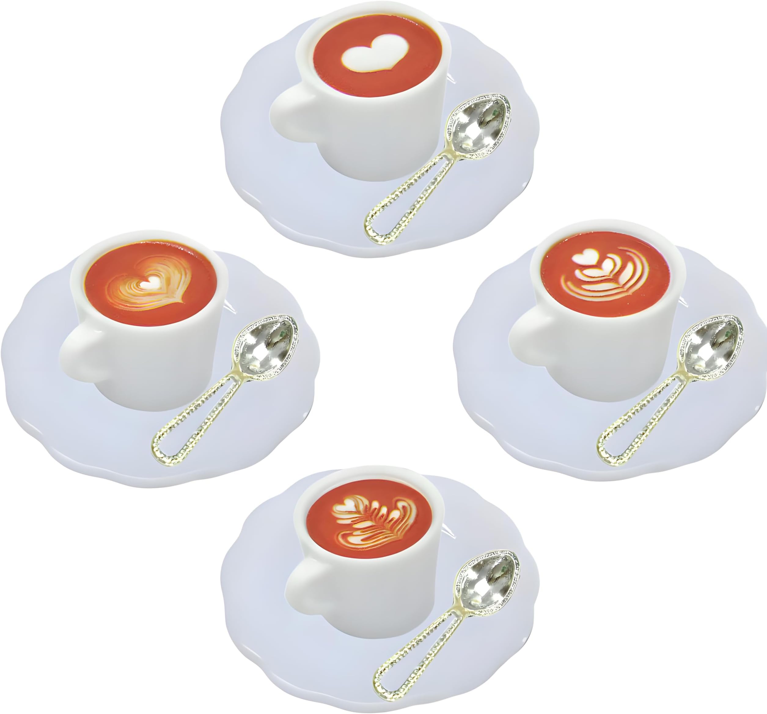 4Sets Miniature Dollhouse Dish Set – 1:12 Scale Plates, Spoons & Coffee Cups, Realistic Porcelain Tableware for Dollhouse Kitchen, Miniature Dinner Accessories,DIY Display & Decorative Utensils（White）