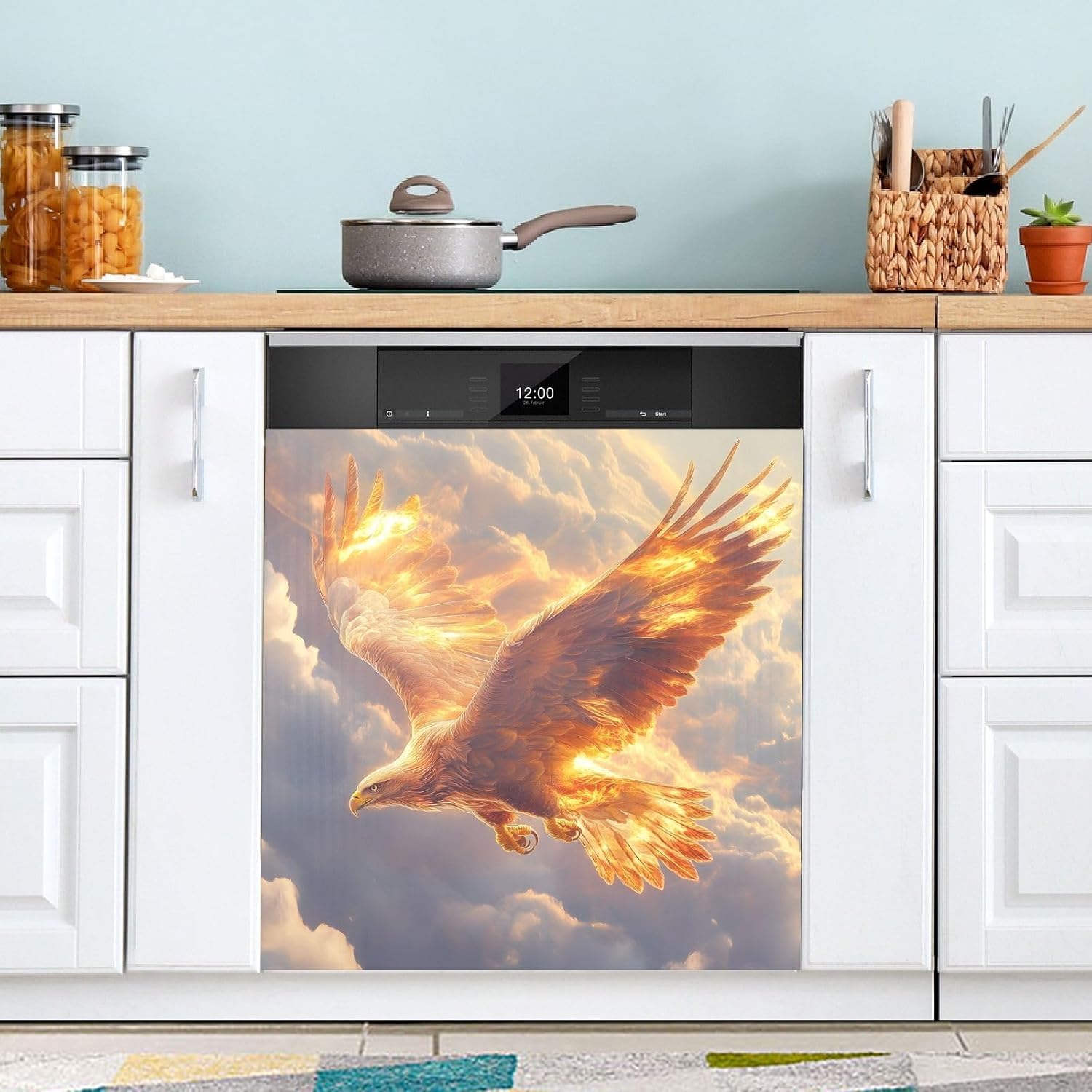 Dishwasher Magnet Cover Large Magnetic Stickers Eagle Flames Front Dishwasher Cover for Home Kitchen Refrigerator Decorative Lid