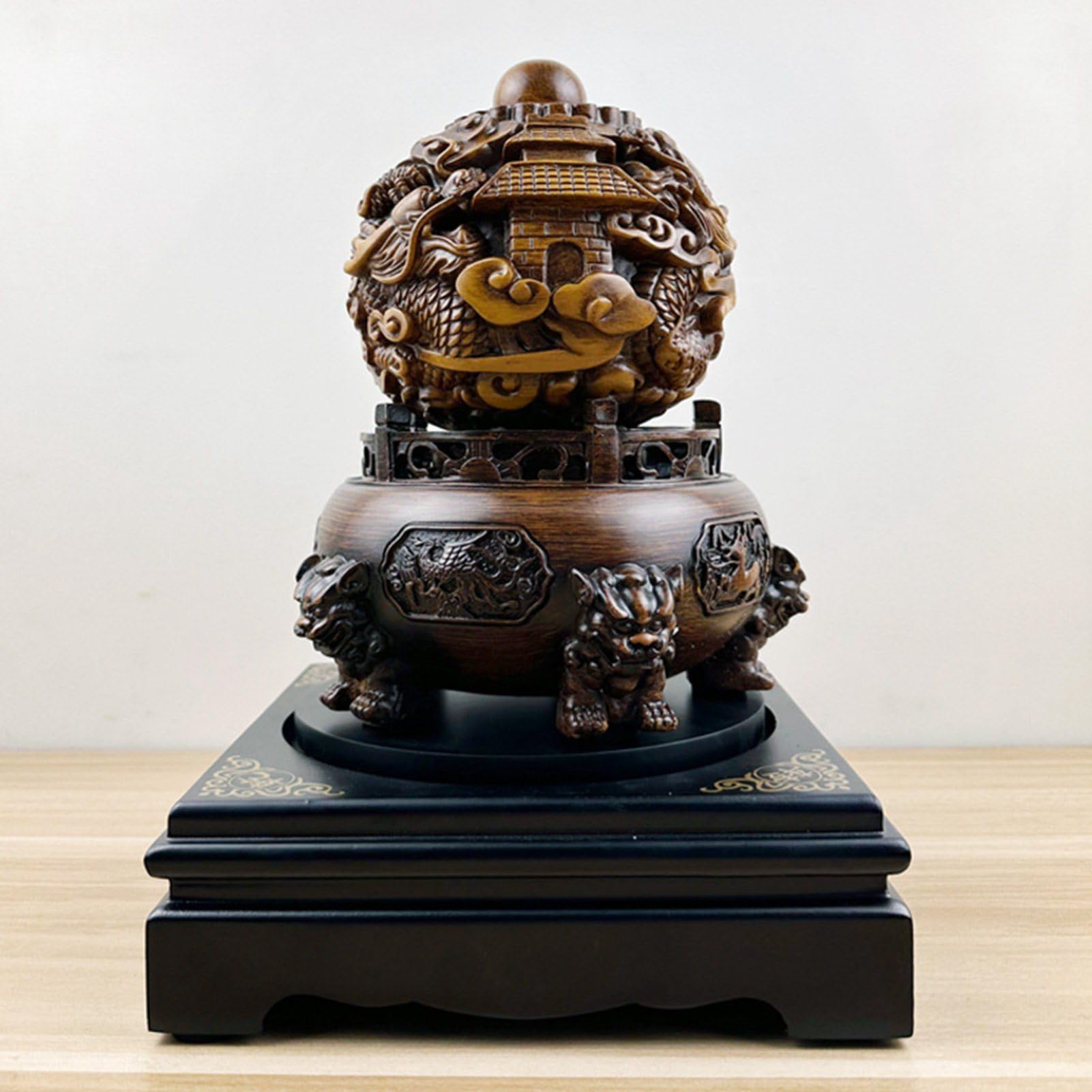 Amazon.co.jp: 鼎の置物 乾坤鼎 風水グッズ 九転乾坤龍球 龍 樹脂製 金 
