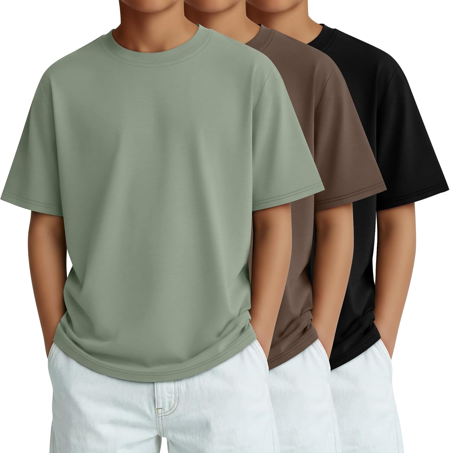 3 Pack Boys Short Sleeve Shirts Kids Loose Fit Crewneck Tops Casual Summer Basic Tee