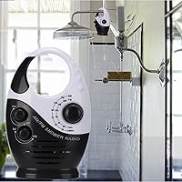 Vista 4 de Radio de ducha impermeable, radio AMFM con altavoces de volumen ajustables, altavoces portátiles alimentados por batería con mango de gancho
