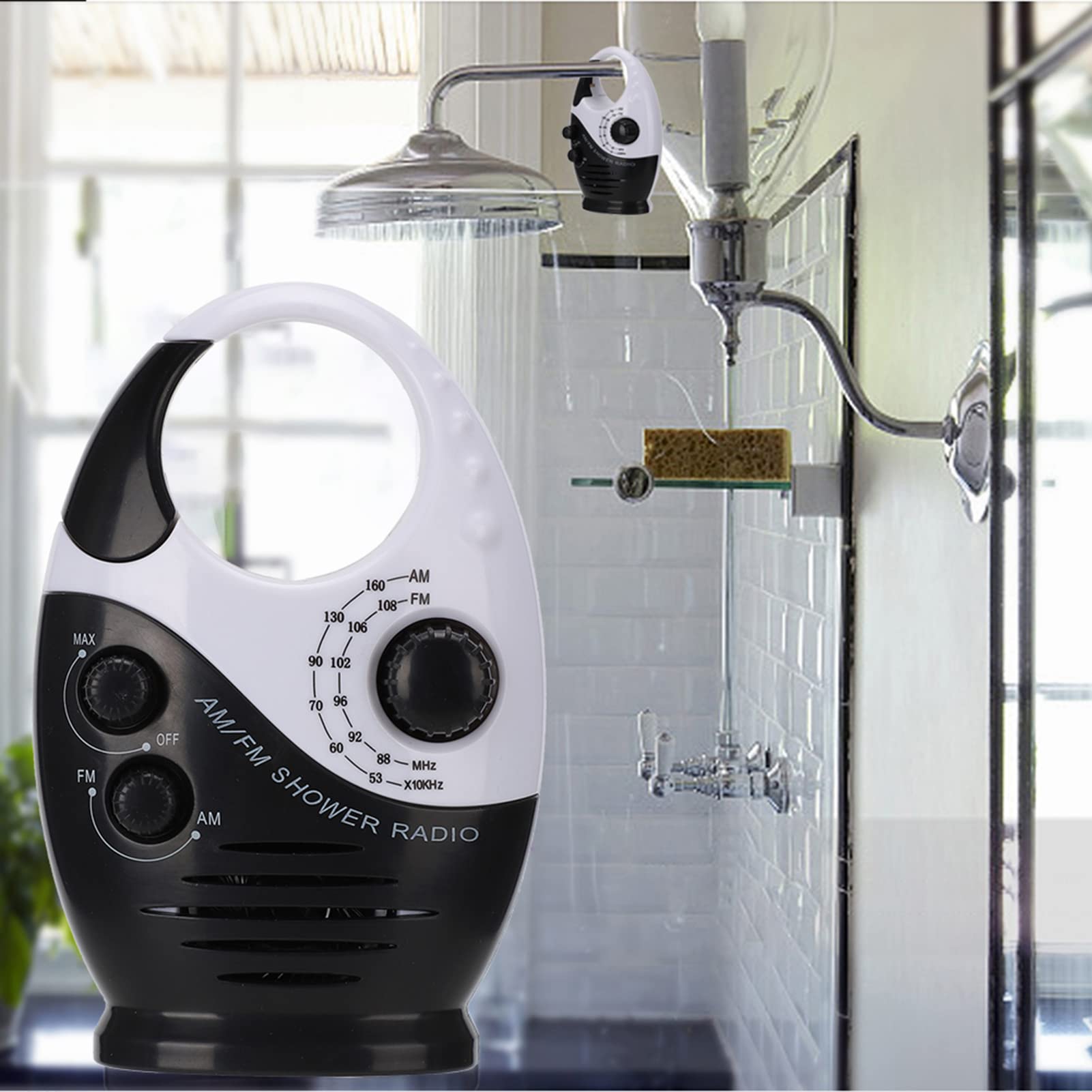 SYH&AQYE Radio de Douche étanche, Volume Réglable, Haut Parleur AM FM avec Poignée Supérieure, Haut parleurs de Douche de Salle de Bain, Radio sans Fil pour Salle de Bain, Kayak, Plage, Cadeaux