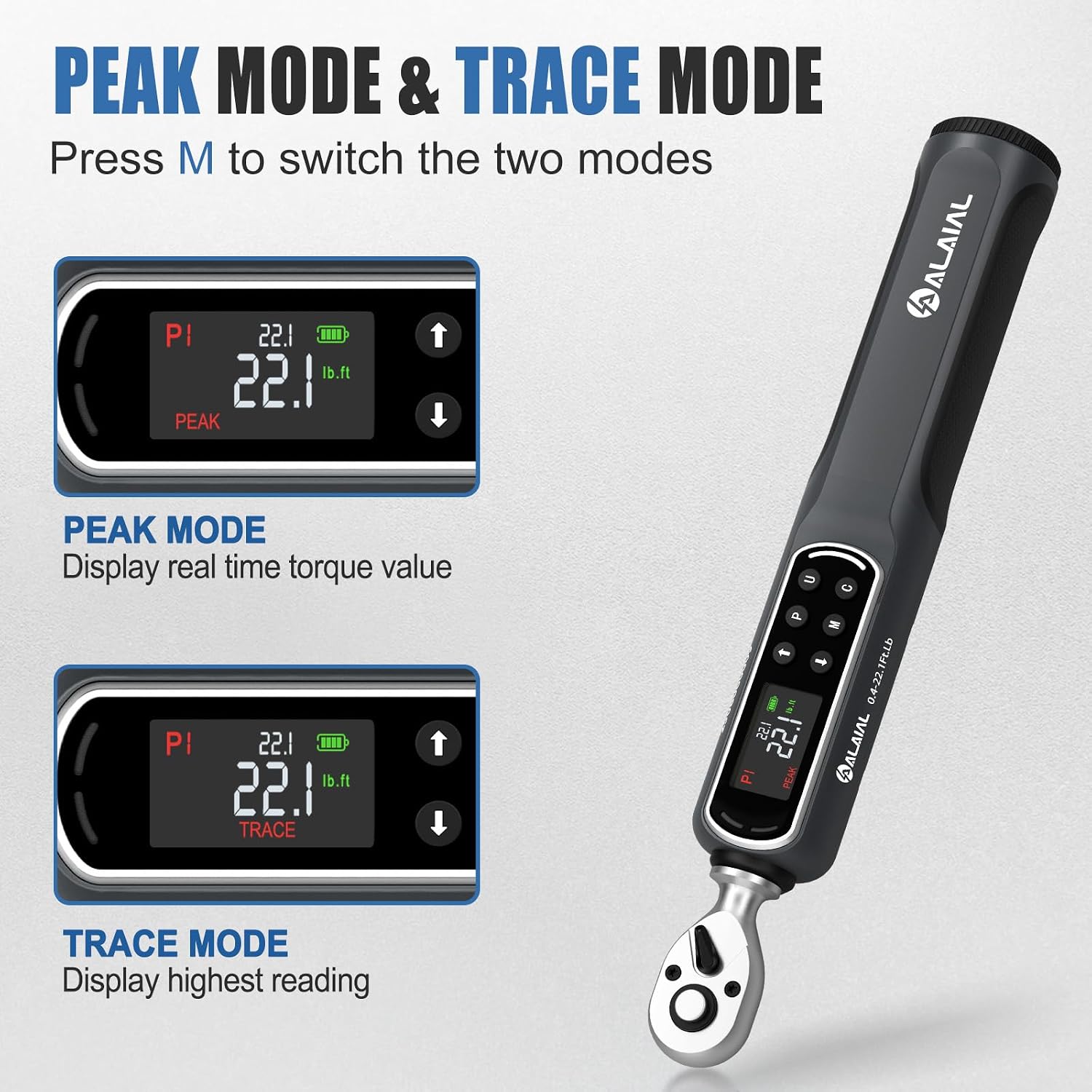 Digital Torque Wrench 1/4 Drive, 0.4-22.1 Ft.Lb/0.5-30 Nm Dual Direction Rachet Torque Wrench with Vibration, Buzzer and LED Alert, Electronic Torque Wrench for Bike Motorcycle Car Repair