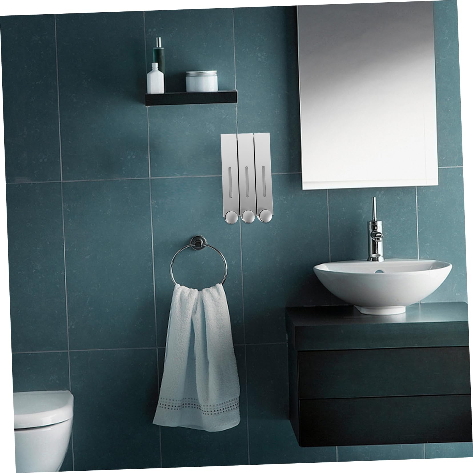Alipis Dosatore Sapone da Parete a 3 Scomparti, Design a 3 Testine, Abs e Pvc, Argento, per Bagno e Doccia