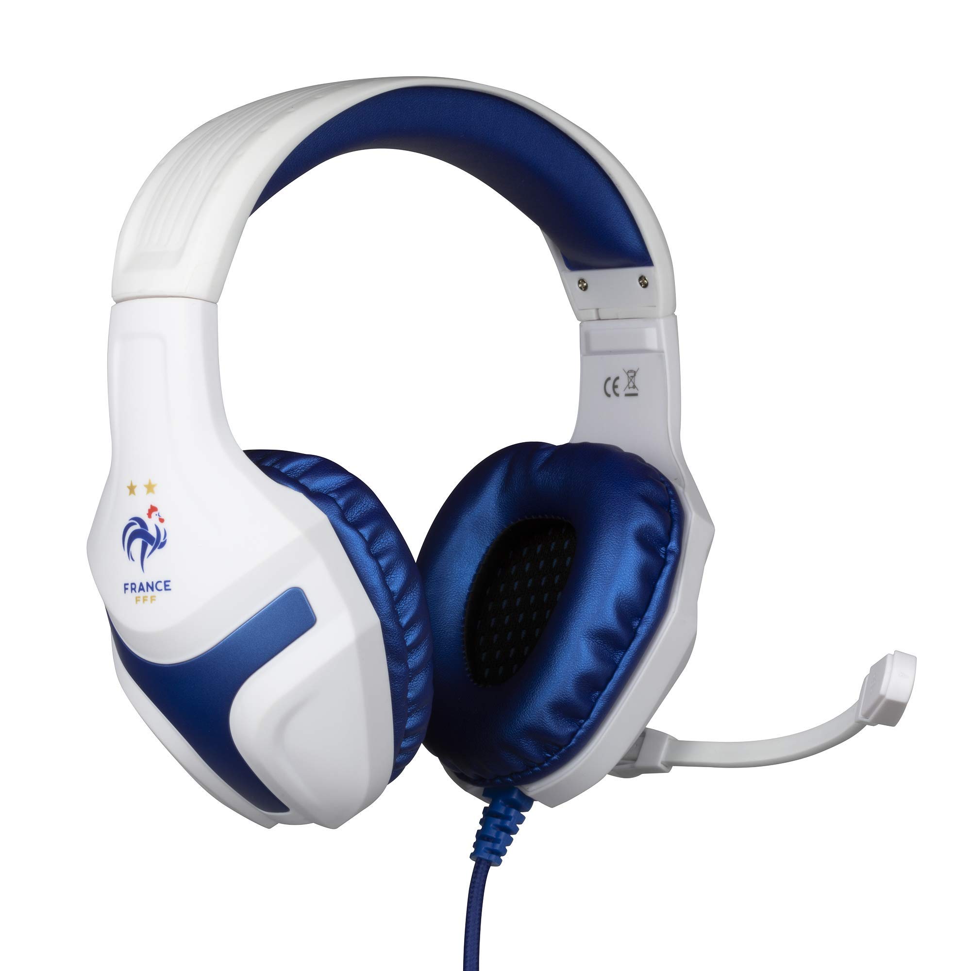 Konix FFF Casque Gaming Filaire PS-400 pour PC, PS4, PS5, Switch et Xbox - Microphone 45° - Câble 1,5 m - Prise Jack 3,5 mm - Blanc et Bleu