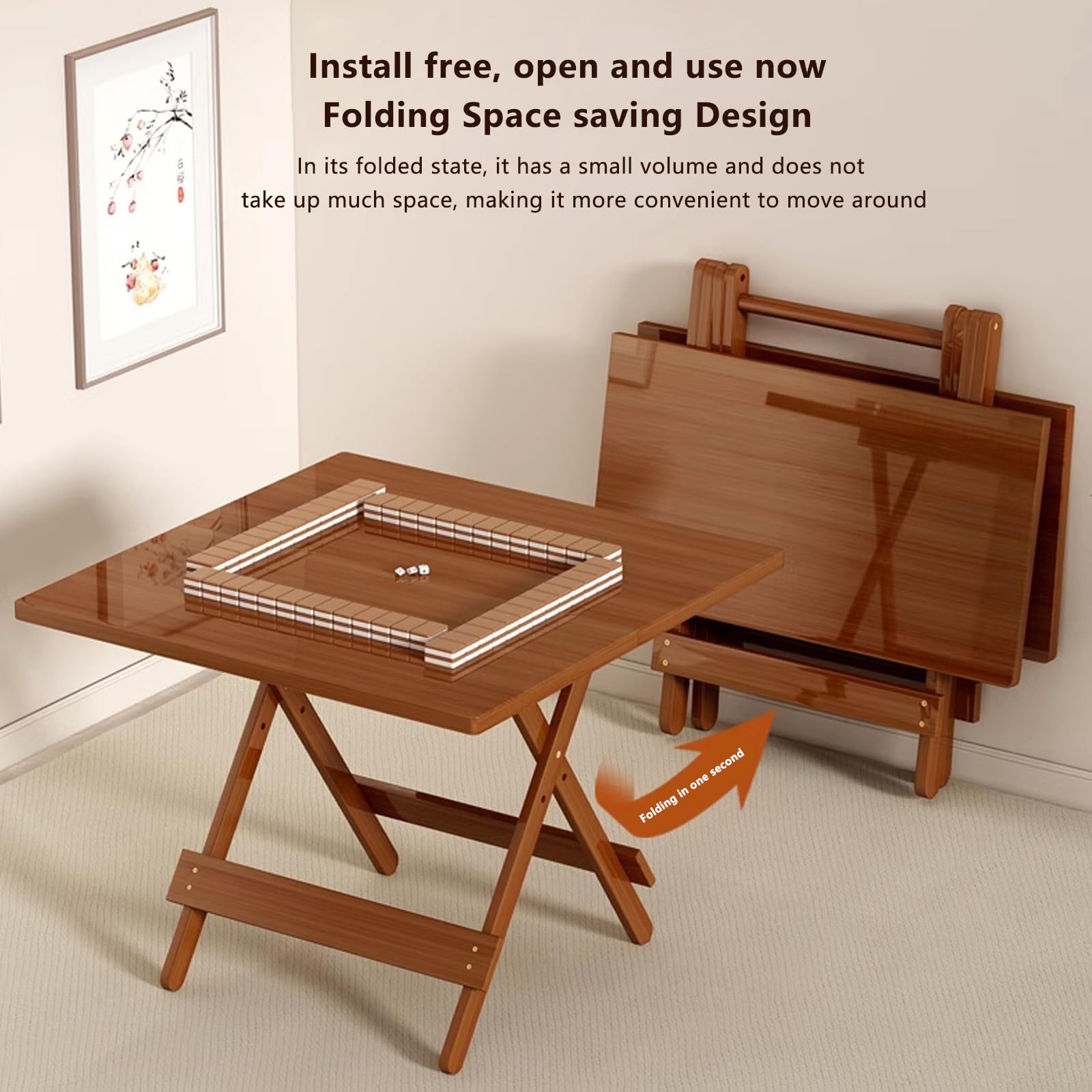 Table de mahjong pliante de 66 cm, table portable avec pieds pliables pour mahjong, domino, poker et jeux de cartes