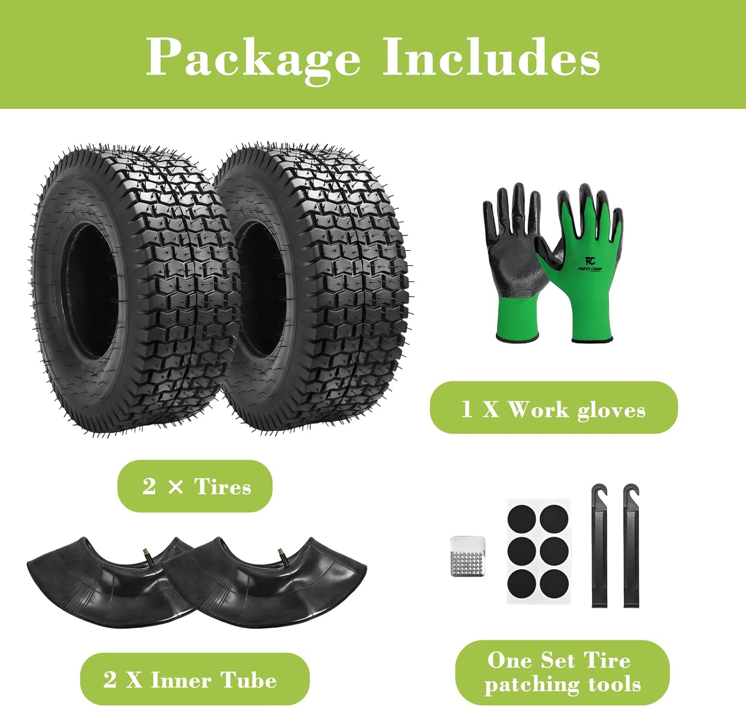 Parts Camp 13x5.00-6 Tire and Inner Tube Set with Straight Valve Stem Fits Many Yard Tractors Hand Trucks Riding Mower Front Wheel for Go Kart QUAD ATVs Include Patch Kit