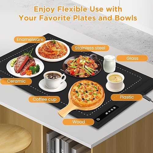 Miniatura 4 de Bandeja de calentamiento eléctrica con temperatura ajustable, tapete de calentamiento portátil para alimentos, calentador de alimentos de silicona