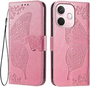 EASSGU Custodia Flip Con Motivetto A Farfalla Per OPPO A76 / A96 (6.56") - Cover A Portafoglio In Pelle Con 3 Slot Carte E Tasca Portamonete - Viola Chiaro