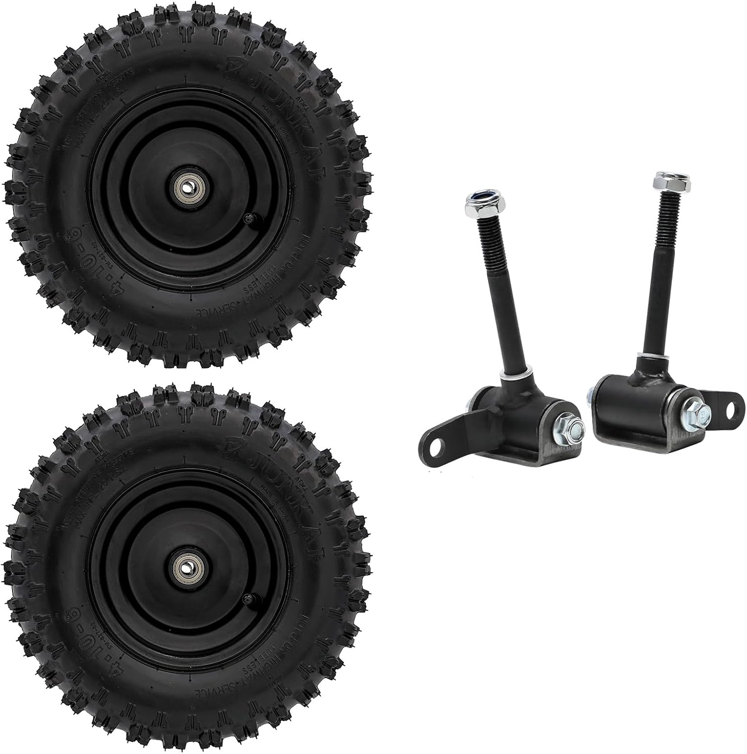 2pcs 4.10-6 Tires and Wheels Rims with 12mm Steering Spindles for Go Kart, ATV, Quad, Drift Trike, Lawn Mower, Mini Bike, and More – Tubeless Tires