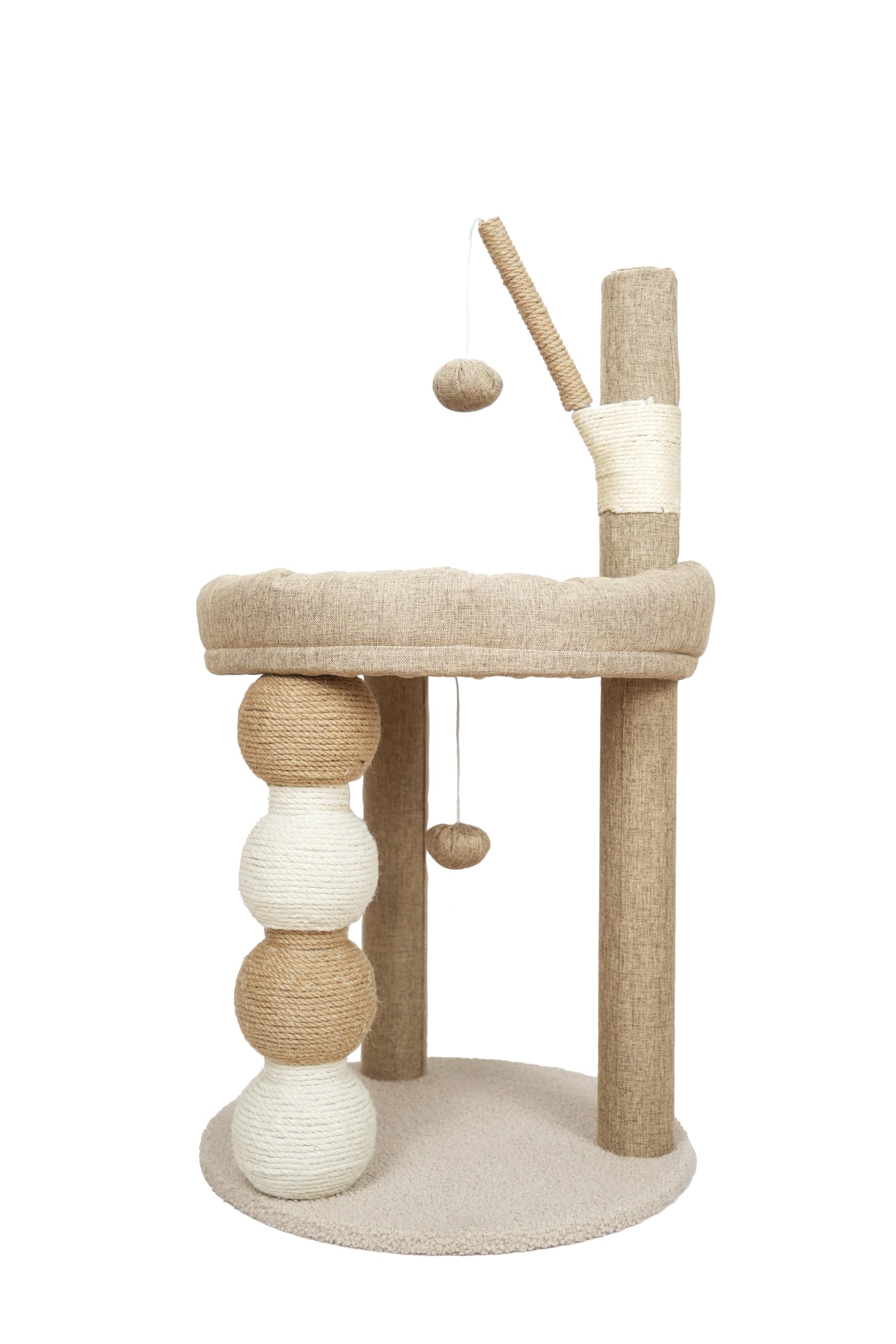 30-in Small Cat Tree Tower with Sisal Scratching Posts, Padded Platform, Dangling Toy - Perfect Small Cat Tower for Indoor Cats - Beige