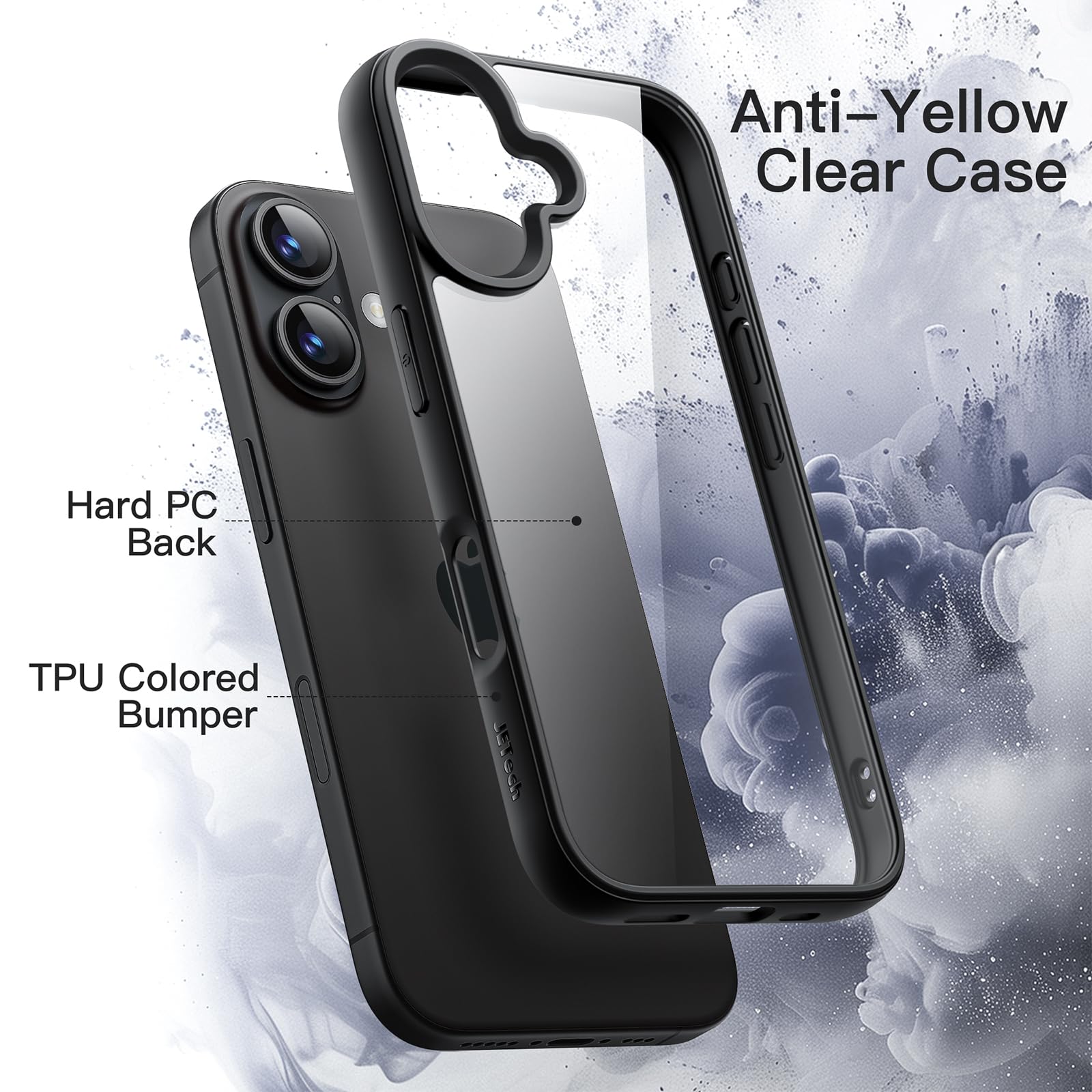 JETech Case for iPhone 16 6.1-Inch, Shockproof Phone Bumper Cover, Solid Color Matte TPU Frame, Anti-Scratch Clear Back (Black) - Image 3