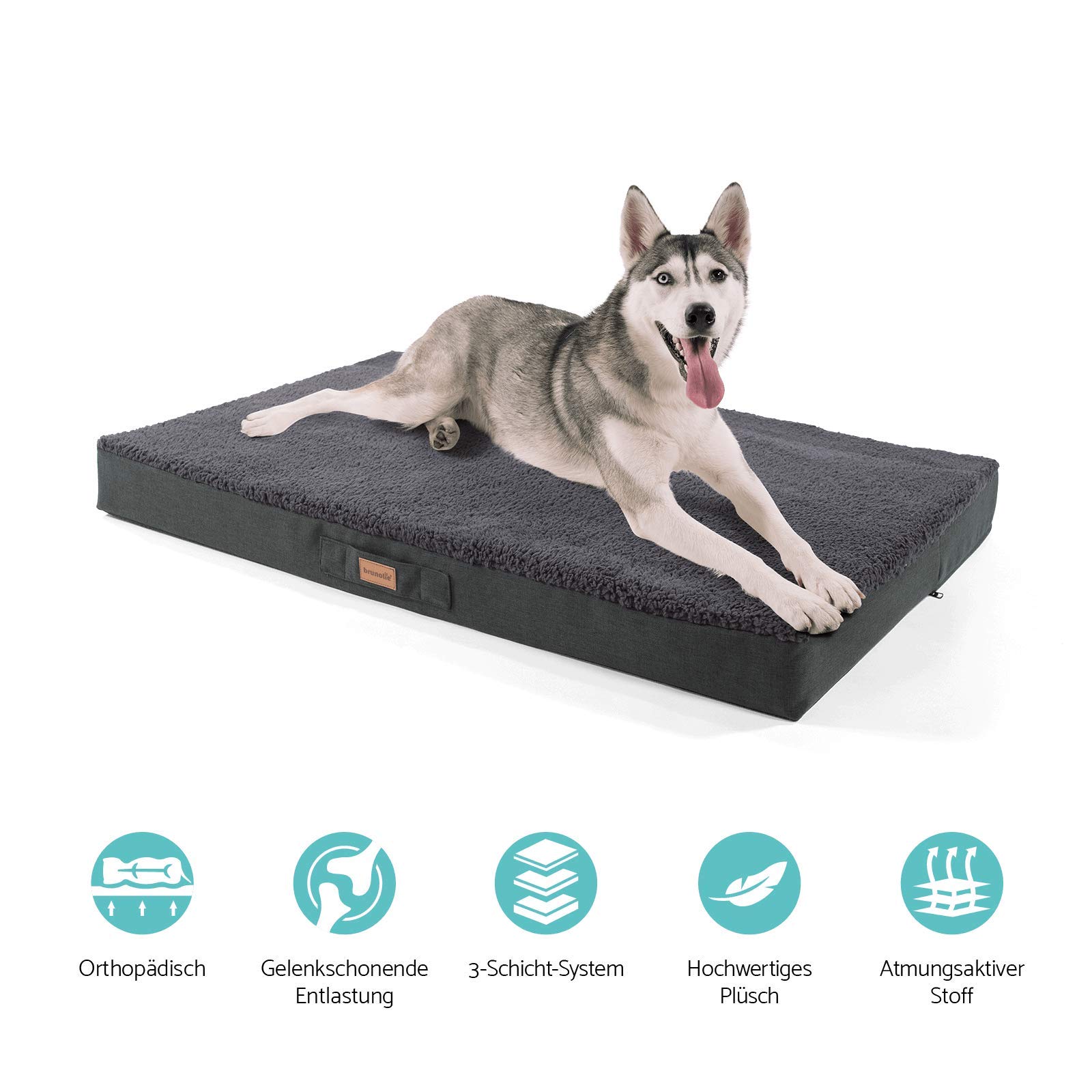 Balu - Cama para perros lavable, ortopédica y antideslizante, cojín para perros de peluche suave, beis, marrón oscuro, gris oscuro y gris, tallas S-XXL