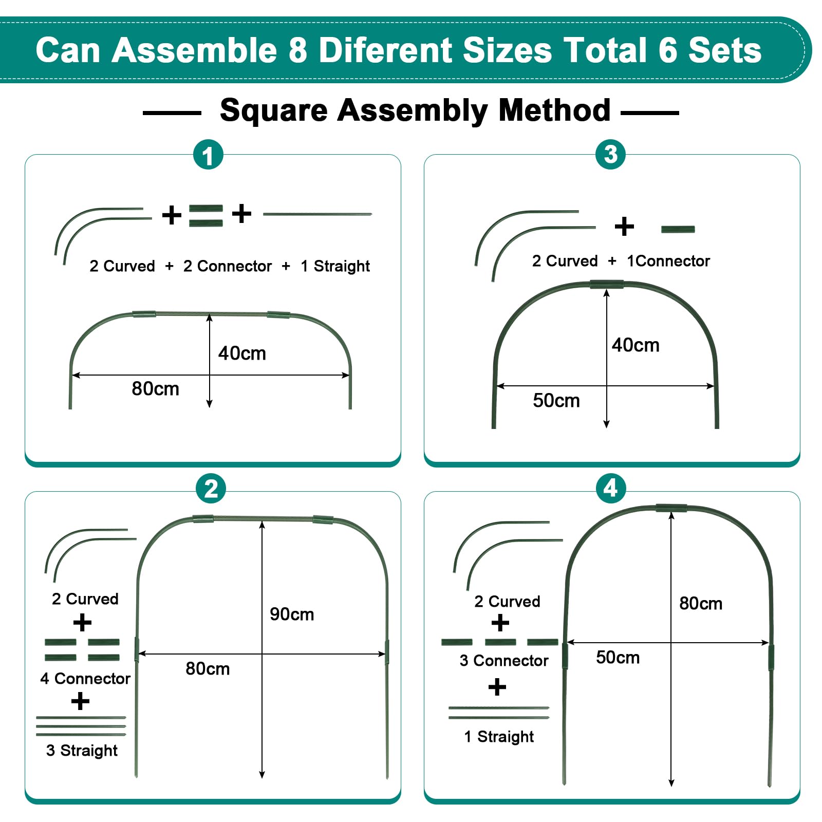 EXLECO 6Pcs Archi per Serra Orto Tunnel 80x90cm per Piante con Clips e PE Protettivo Cerchi da Giardino per Serra Coperture a Tunnel Cerchi per Serre Tunnel per Piante da Giardino per Copertura Frutta