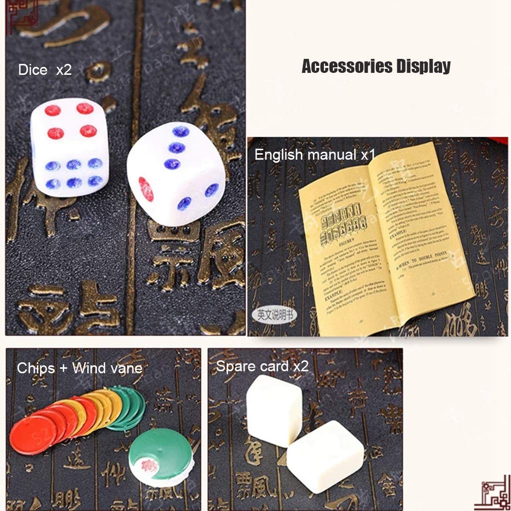 Chiński Mahjong z pudełkiem, mata, gra planszowa, gry karciane, 144 tradycyjne chińskie gry mahjong na rękę, nadaje się na imprezy, rozrywkę (rozmiar: 36 x 28 x 20)