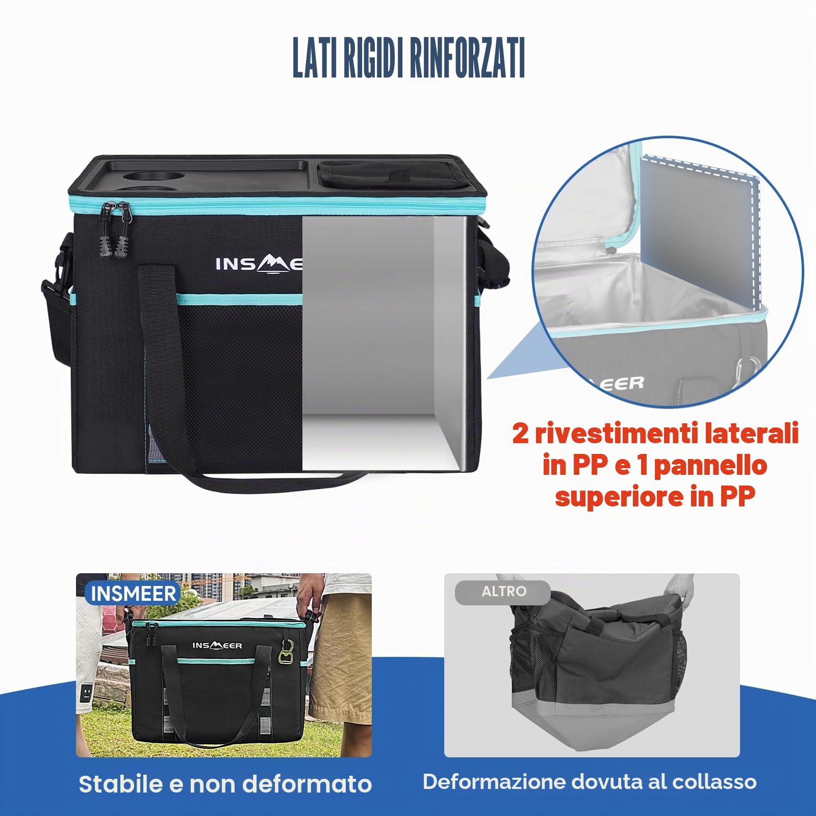 INSMEER Borsa termica con guscio rigido, portatile, 40 l/60 lattine, pieghevole, grande borsa termica isolata con tavolo e apribottiglie, borsa termica per campeggio, picnic, spiaggia