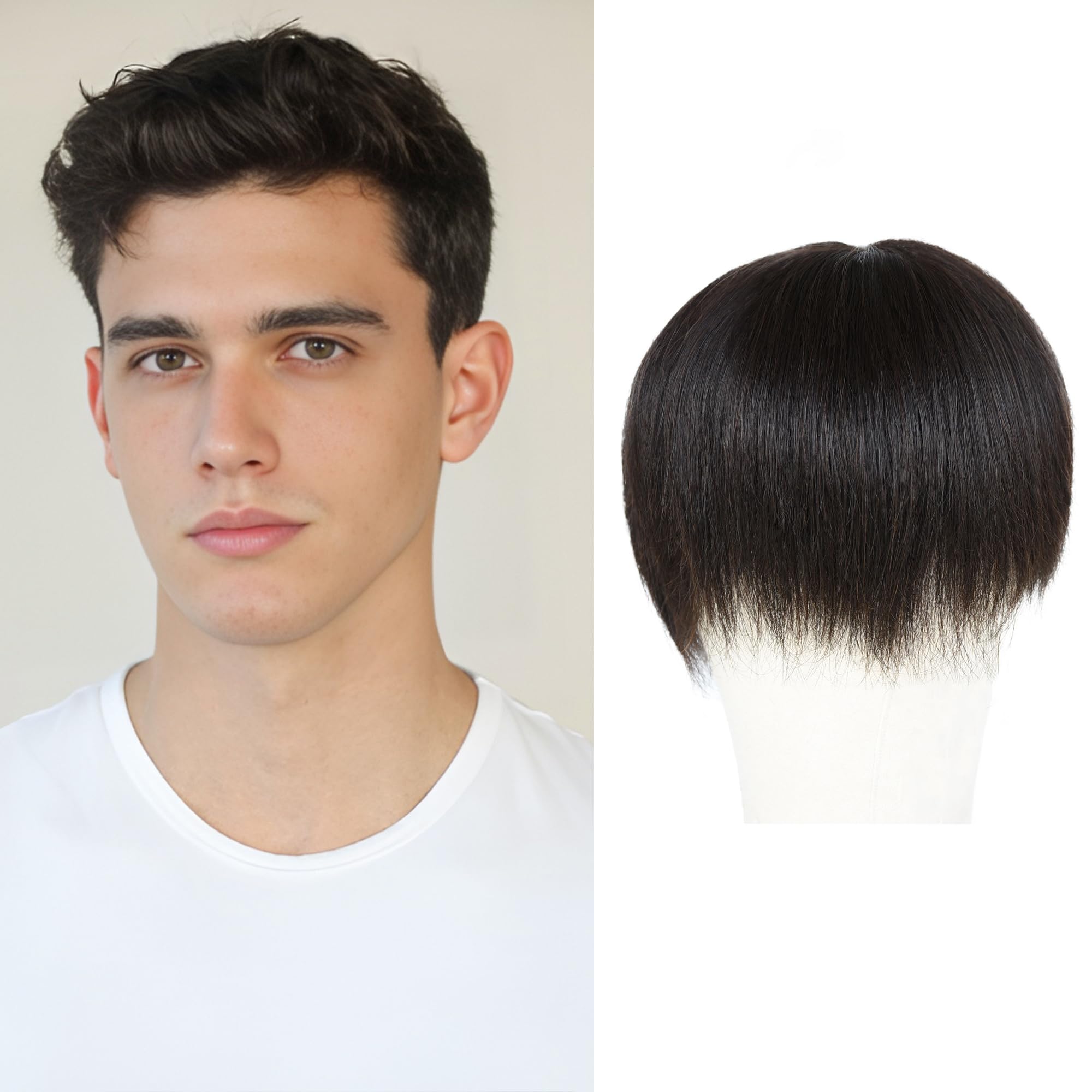 Meiverah Untrimmed Hand Tied Lace/Slik Base Toupee with Biological Scalp Toupee Human Hair Extension Clip in Hairpieces Topper Top HairPiece for Men (