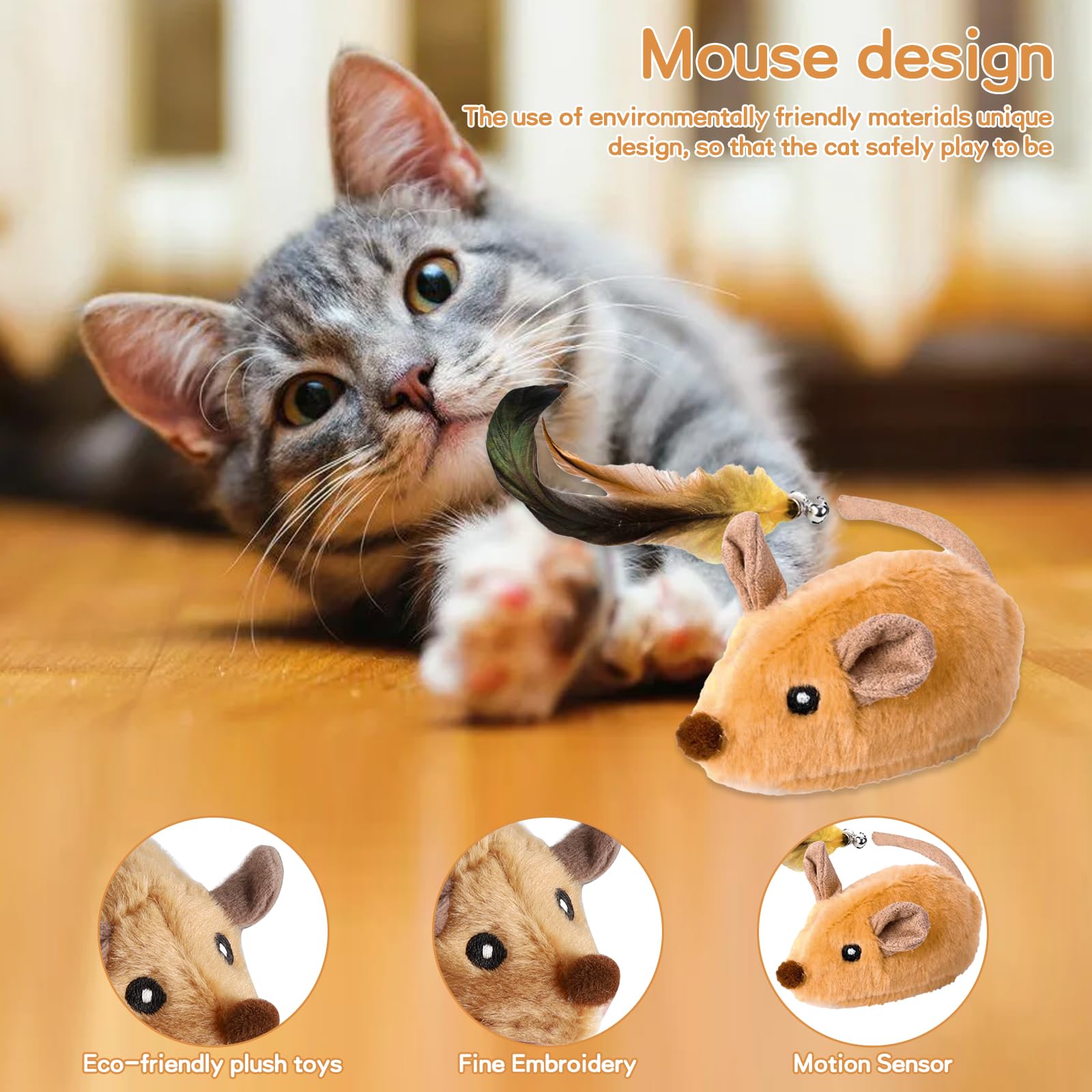 Giocattolo Elettrico Per Gatti Con Topolino E Piume - Anti Noia, Ricaricabile USB - Foto 6