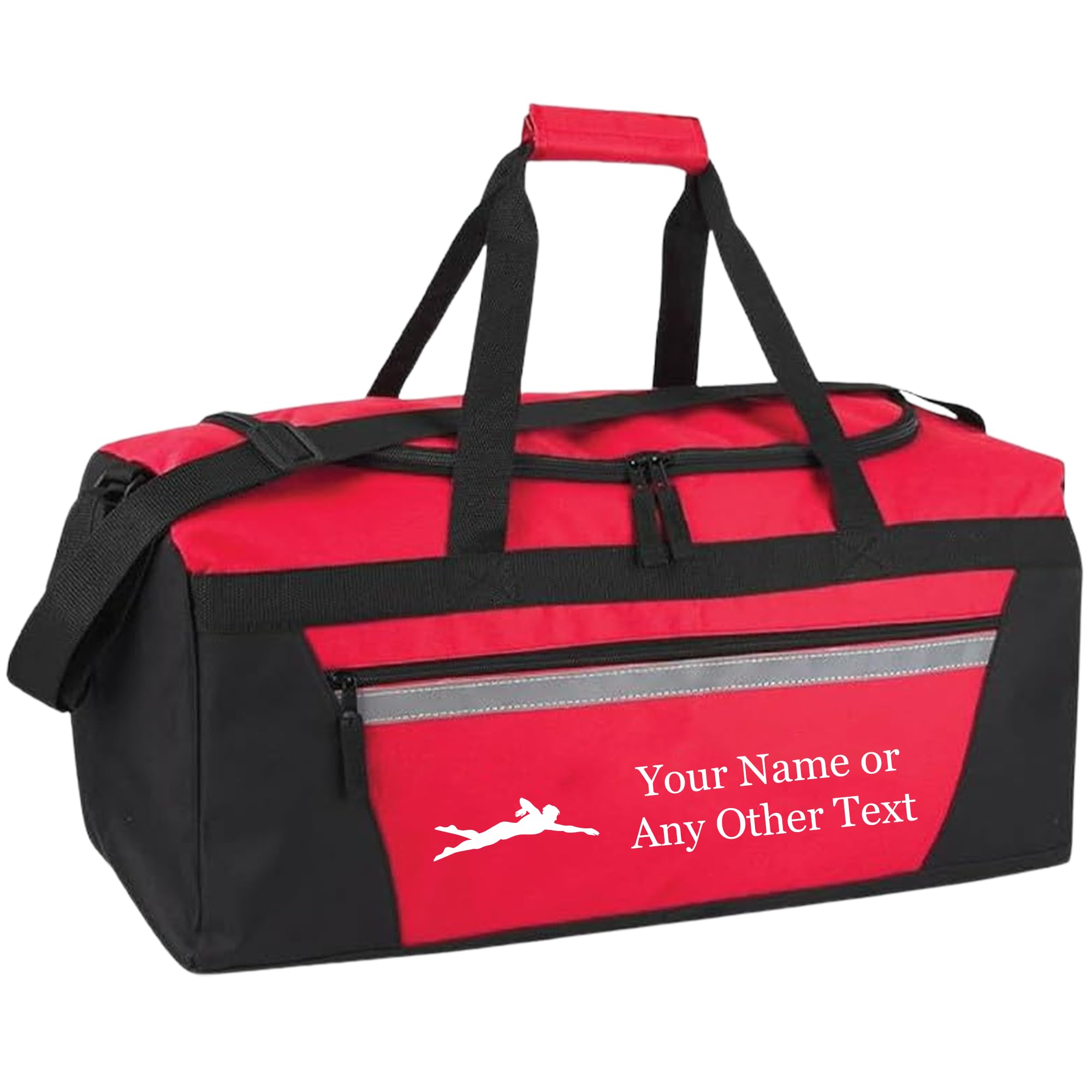 Personalized Sports Duffel Bags for Men and Women - 22” Customized Travel Duffle with Name & Swimming Design - Water Resistant Two-Toned Overnight