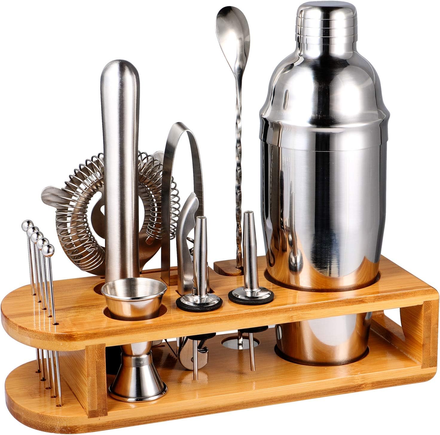 stusgo Cocktail Making Sets,15 Pcs Drink Mixer Set with Bamboo Stand, Martini Kit Perfect Home Bartender Mixing Kit, 24 Oz Bar Tools Professional Bar and Home Drink Barware Tools: Kitchen & Dining
