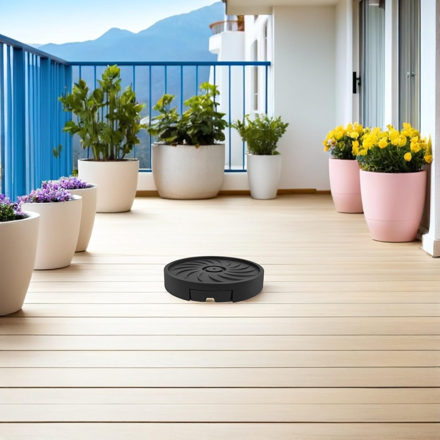 SHOWERORO Movable Flower Pot Tray with Hidden Wheels, Round Plastic Planter Caddy for Indoor and Outdoor Use, 30cm Inner Width Drip Saucer Base with Four-Wheel Rolling Stand