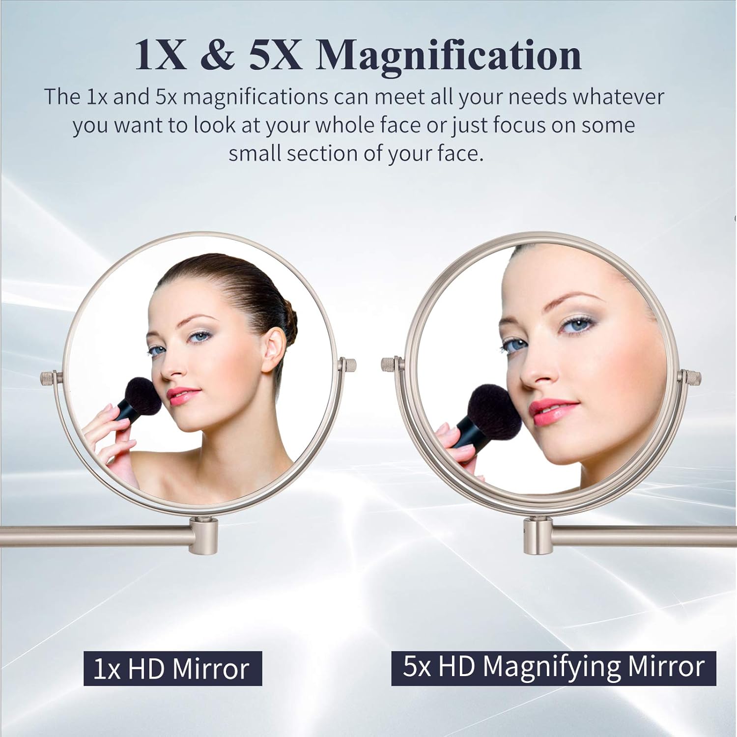 Nicesail 8 Inch Double-Side Shower Shaving Mirror with 5X Magnification Brush Nickel Mirror Magnified 5X Mirror for Wall Bathroom Mirror -