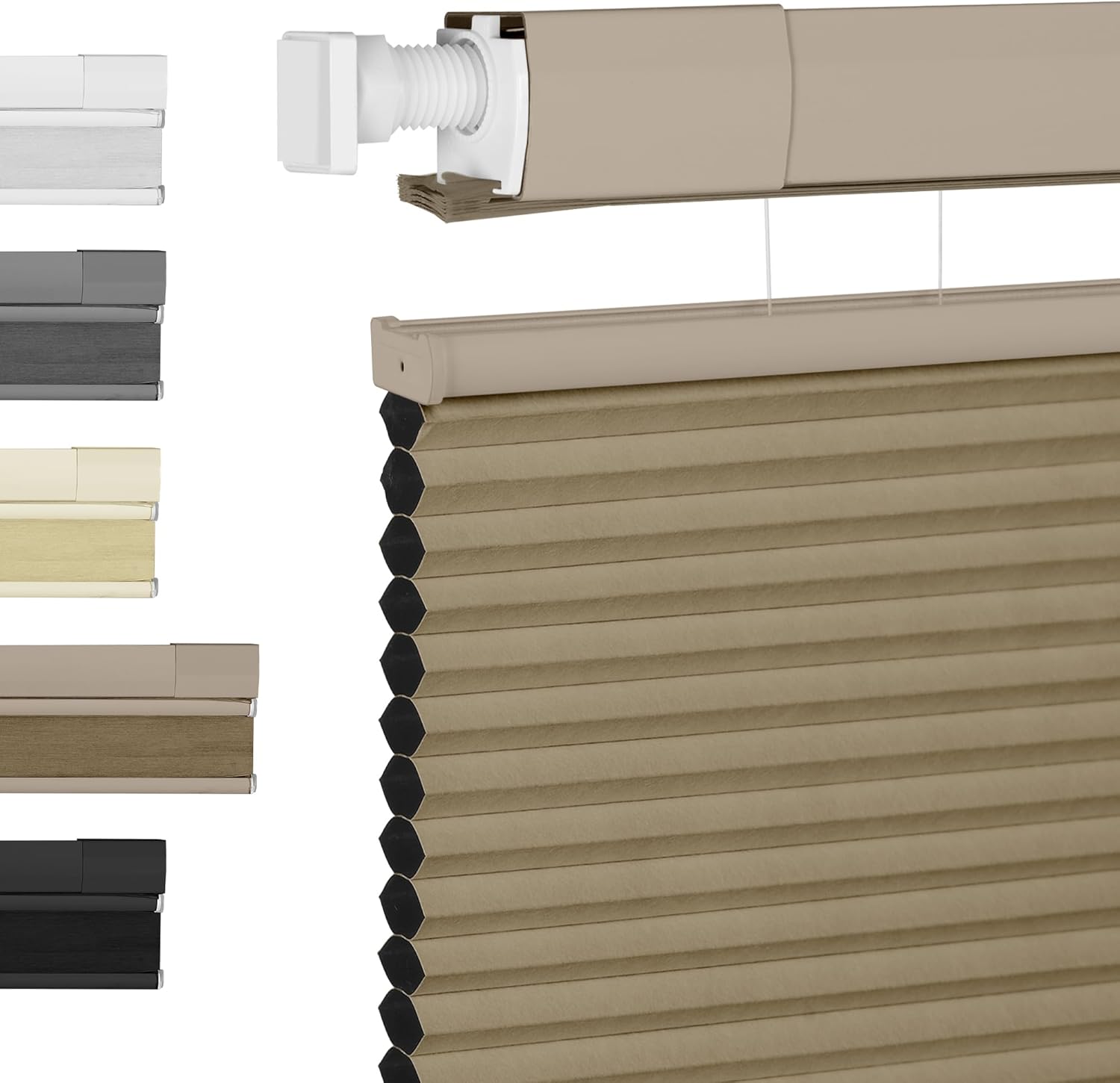 BERISSA Top Down Bottom Up Cordless Cellular Shades No Tools No Drill Blinds for Windows Shades for Indoor Windows Easy to Install,55" W x 78" H ?100% Blackout Dark Brown