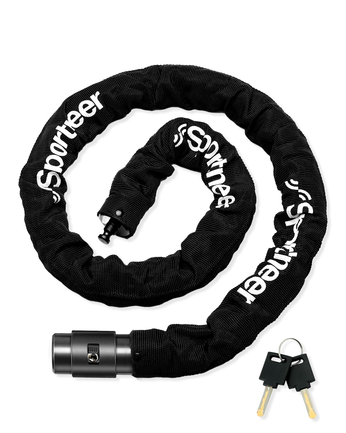 Sportneer 自転車 鍵 チェーンロック120cm 極太 8mm カギ2本 自転車ロック バイクロック 電動自動車ロック ロードバイク 防犯ケーブル 多用途ロック 約1.5kg ブラック 盗難防止 日本語取扱説明書