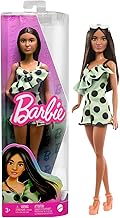 Barbie Fashionistas Doll #200 with Brunette Hair, Green Polka Dot Romper & Accessories Including Orange Heels & Sunglasses